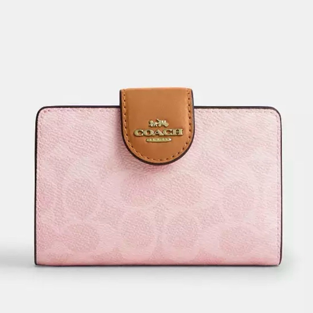 Coach Powder Pink Medium Corner Zip Wallet In Signature Canvas - Picture 2 of 5